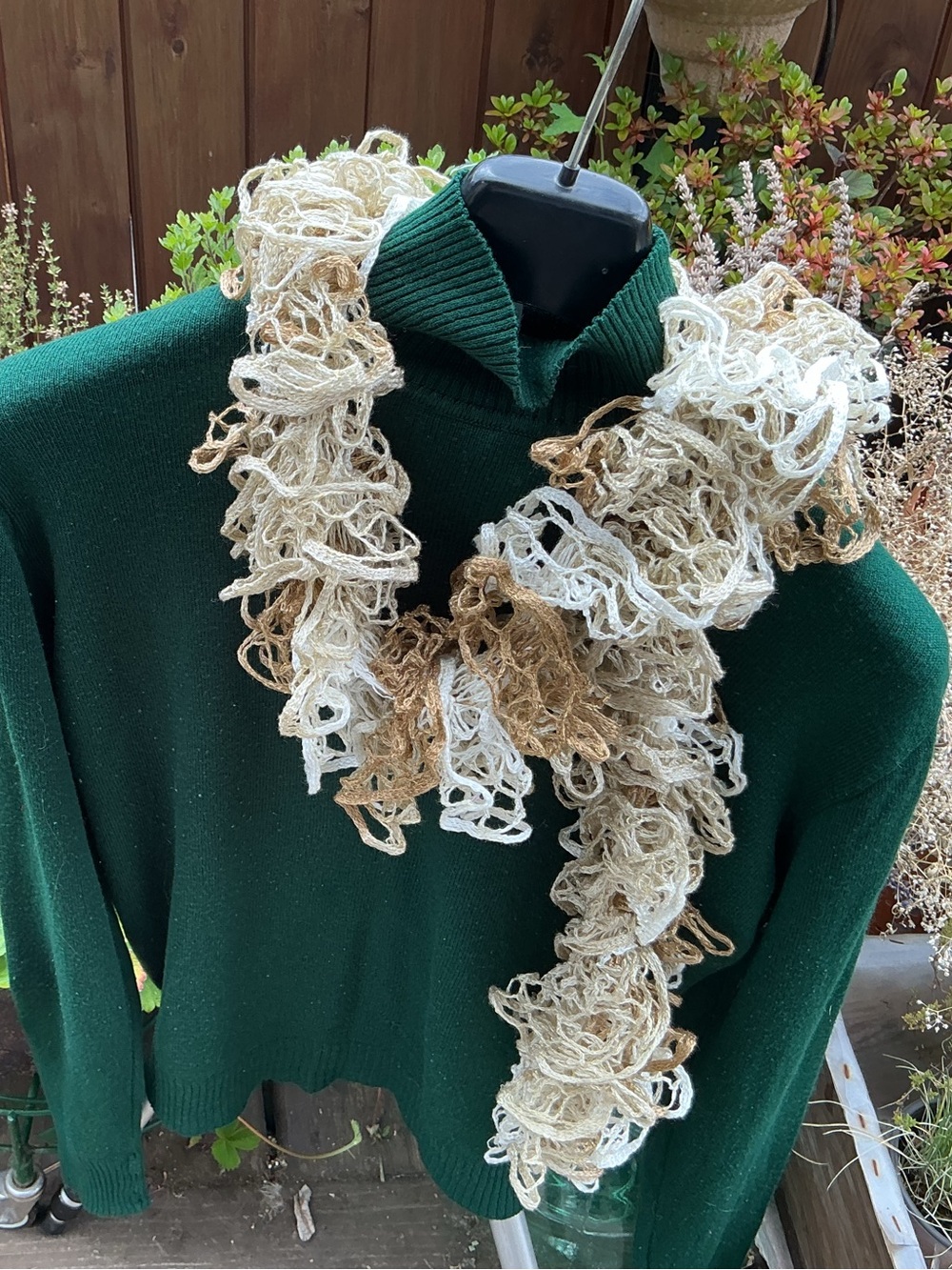 Handmade Ruffled Scarf in Cream and Tan
